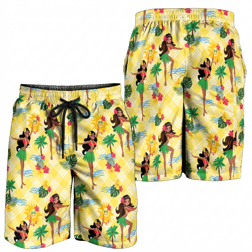 Hawaii Hula Girl Tropical Shorts for Men Yellow Palaka LT01 - Polynesian Pride