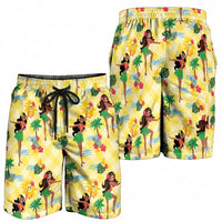 Hawaii Hula Girl Tropical Shorts for Men Yellow Palaka LT01 - Polynesian Pride
