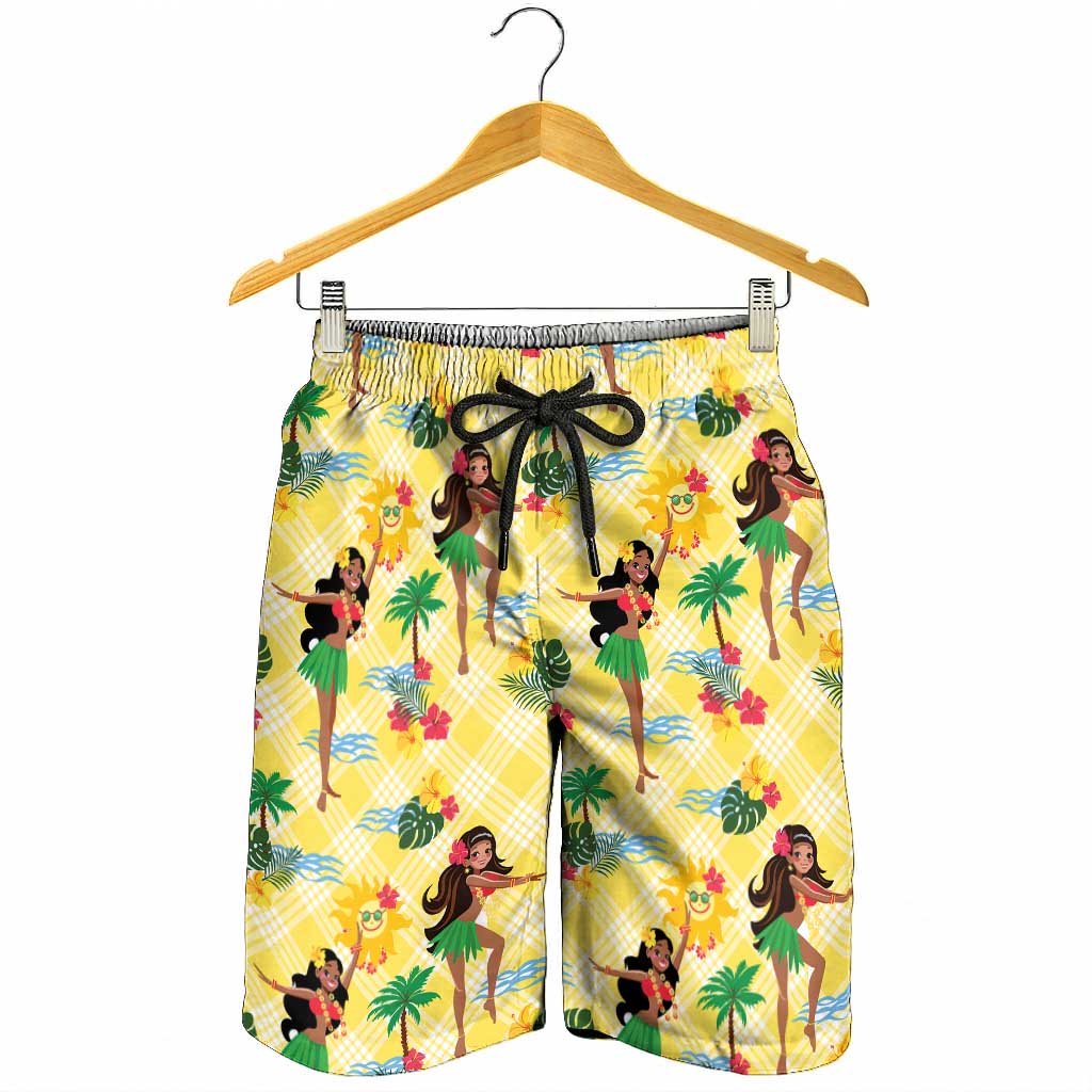 Hawaii Hula Girl Tropical Shorts for Men Yellow Palaka LT01 - Polynesian Pride