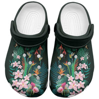 Hawaii Hummingbird Tropical Flowers Clogs Shoes Dark Green LT01 Green - Polynesian Pride