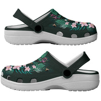 Hawaii Hummingbird Tropical Flowers Clogs Shoes Dark Green LT01 - Polynesian Pride