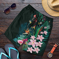 Hawaii Hummingbird Tropical Flowers Shorts for Men Dark Green LT01 Green - Polynesian Pride