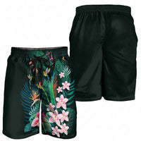 Hawaii Hummingbird Tropical Flowers Shorts for Men Dark Green LT01 - Polynesian Pride
