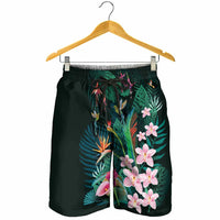 Hawaii Hummingbird Tropical Flowers Shorts for Men Dark Green LT01 - Polynesian Pride