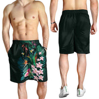 Hawaii Hummingbird Tropical Flowers Shorts for Men Dark Green LT01 - Polynesian Pride