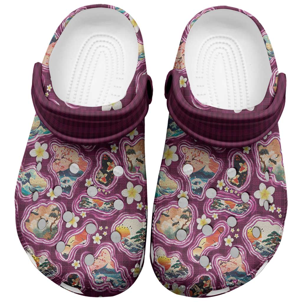 Hawaii Islands Map Design with Japanese Landscape Clogs Shoes Hawaiian Japan Fusion Art Pink Color LT03 Pink - Polynesian Pride