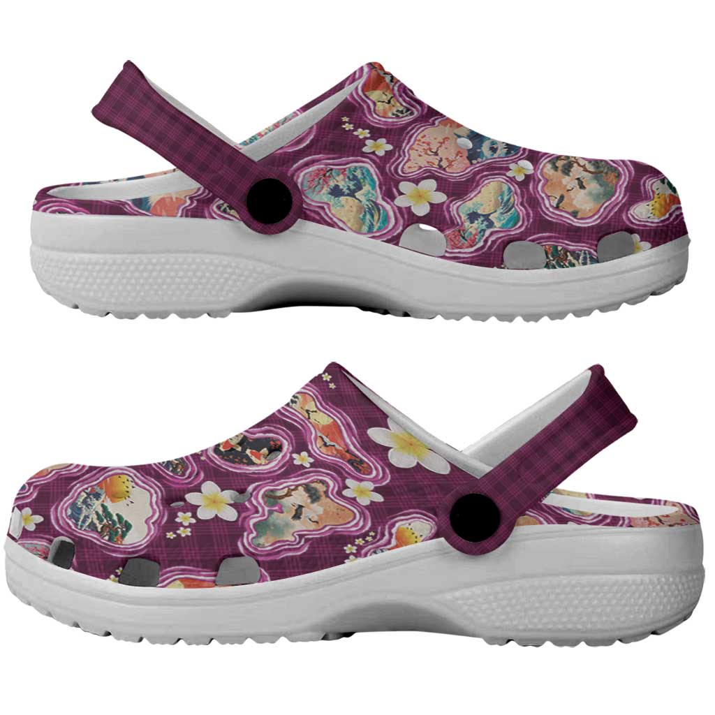 Hawaii Islands Map Design with Japanese Landscape Clogs Shoes Hawaiian Japan Fusion Art Pink Color LT03 - Polynesian Pride