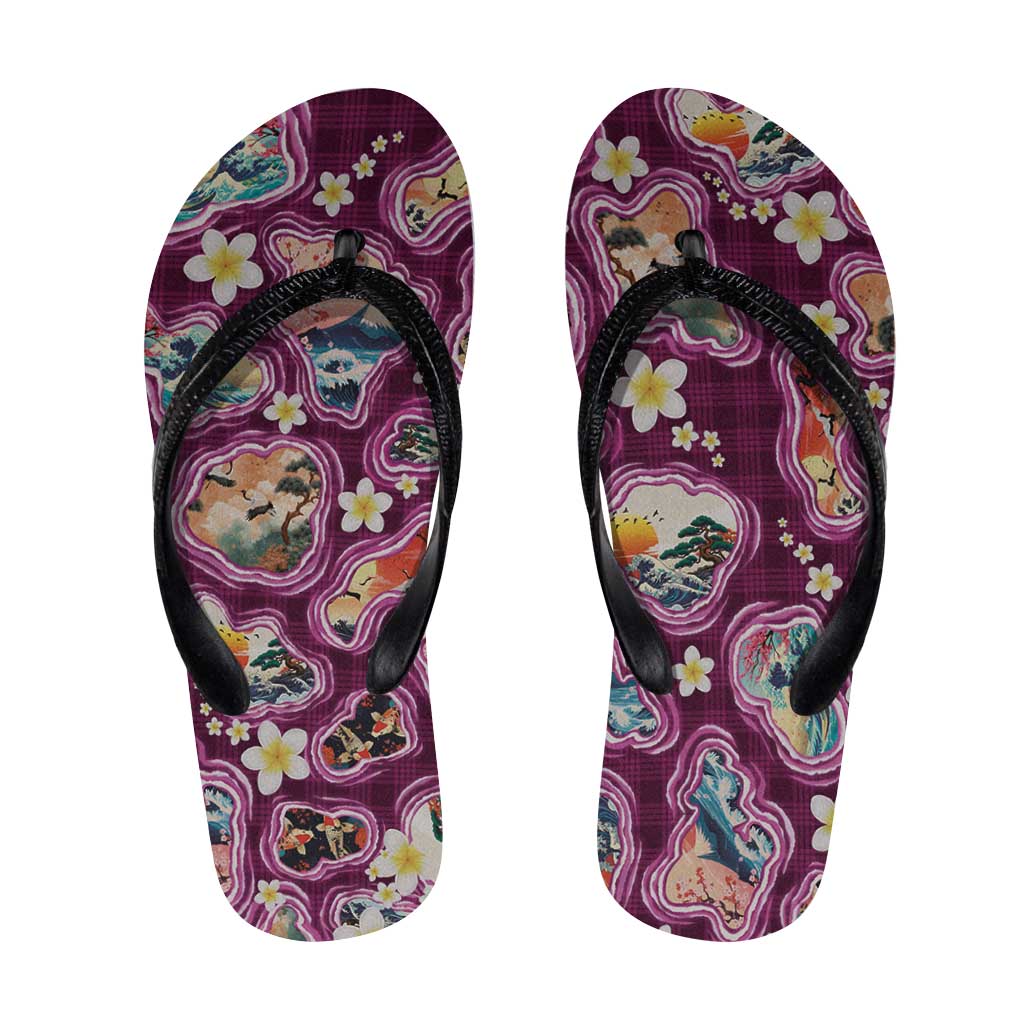 Hawaii Islands Map Design with Japanese Landscape Flip Flops Hawaiian Japan Fusion Art Pink Color LT03 Pink - Polynesian Pride