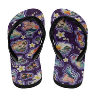 Hawaii Islands Map Design with Japanese Landscape Flip Flops Hawaiian Japan Fusion Art Purple Color LT03 - Polynesian Pride