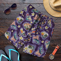 Hawaii Islands Map Design with Japanese Landscape Shorts for Men Hawaiian Japan Fusion Art Purple Color LT03 Purple - Polynesian Pride
