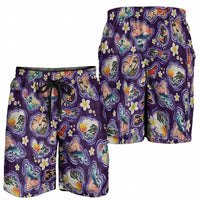 Hawaii Islands Map Design with Japanese Landscape Shorts for Men Hawaiian Japan Fusion Art Purple Color LT03 - Polynesian Pride