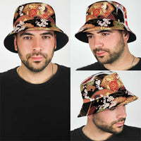 Hawaii Japanese Culture Black Bucket Hat Spring Cranes Aloha Pattern