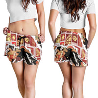 Hawaii Japanese Culture Black Shorts for Women Spring Cranes Aloha Pattern