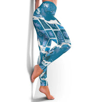 Hawaii Japanese Culture Blue Leggings Spring Cranes Aloha Pattern