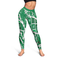 Hawaii Japanese Culture Green Leggings Spring Cranes Aloha Pattern