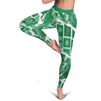 Hawaii Japanese Culture Green Leggings Spring Cranes Aloha Pattern