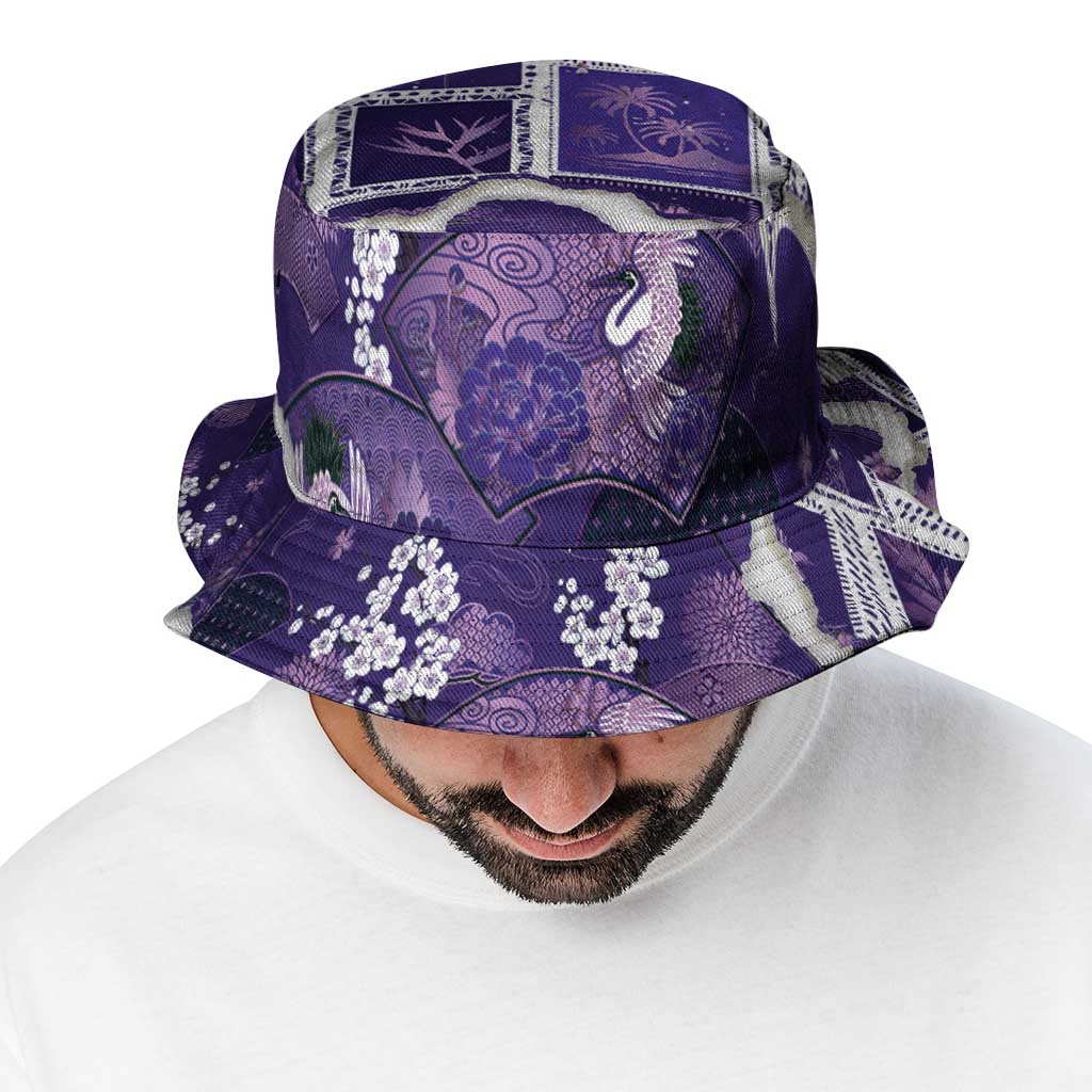 Hawaii Japanese Culture Purple Bucket Hat Spring Cranes Aloha Pattern LT01 - Polynesian Pride