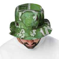 Hawaii Japanese Culture Sage Green Bucket Hat Spring Cranes Aloha Pattern