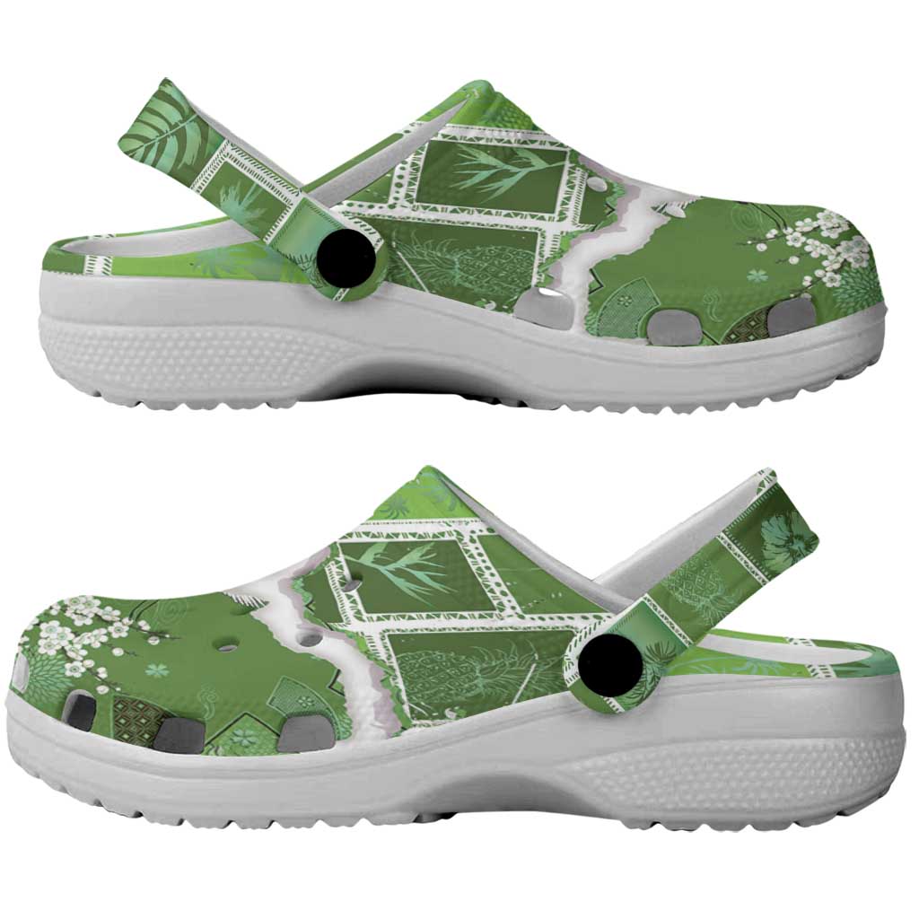 Hawaii Japanese Culture Sage Green Clogs Shoes Spring Cranes Aloha Pattern LT01 - Polynesian Pride