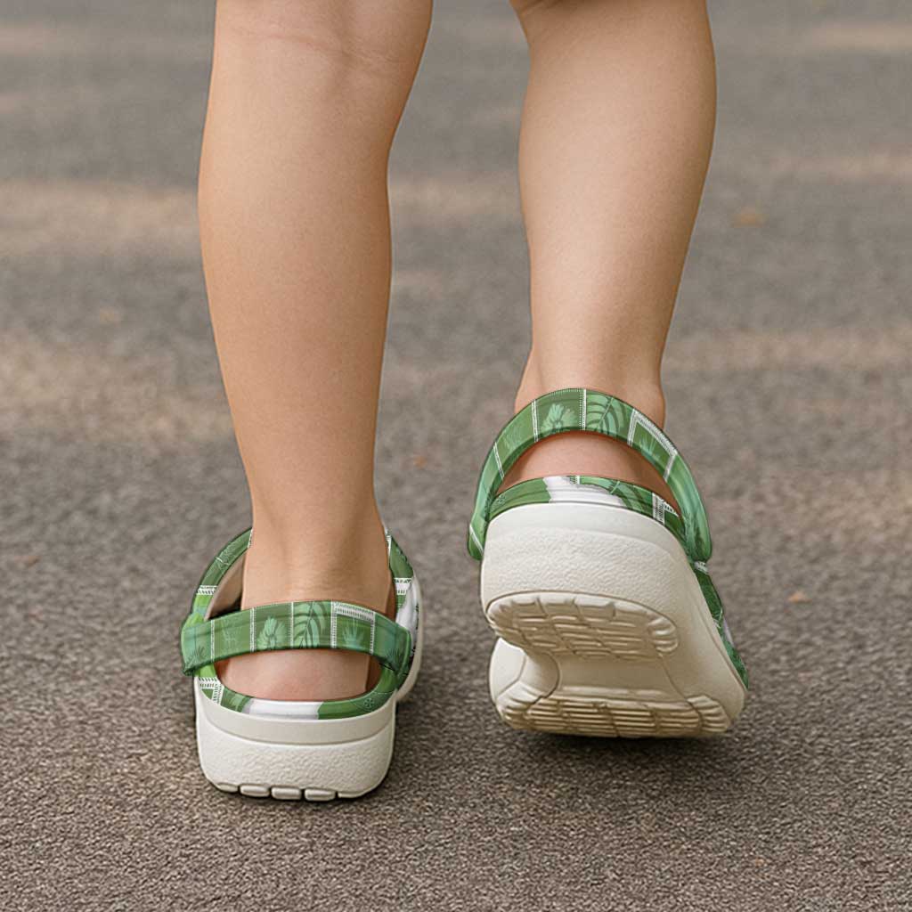 Hawaii Japanese Culture Sage Green Clogs Shoes Spring Cranes Aloha Pattern LT01 - Polynesian Pride