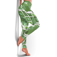 Hawaii Japanese Culture Sage Green Leggings Spring Cranes Aloha Pattern