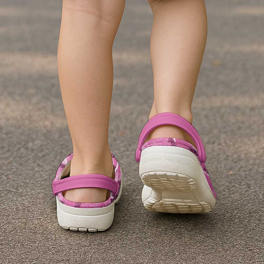 Hawaii Maile Lei Clogs Shoes With Pink Monstera Pattern - Polynesian Pride