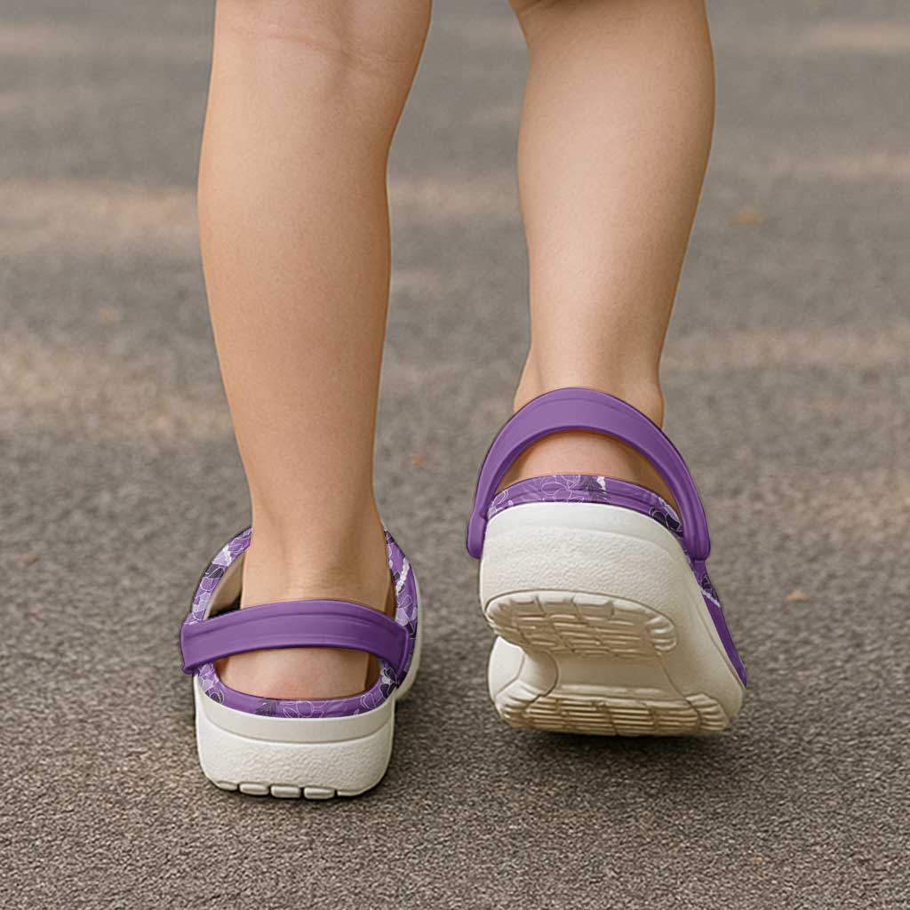 Hawaii Maile Lei Clogs Shoes With Violet Monstera Pattern - Polynesian Pride