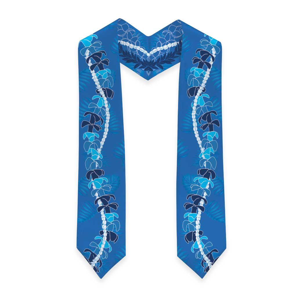 Hawaii Maile Lei Graduation Stole With Blue Monstera Pattern