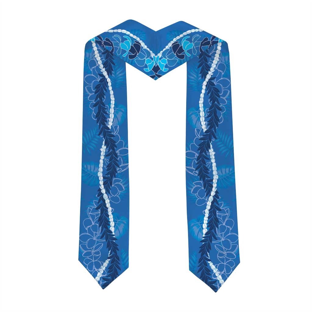 Hawaii Maile Lei Graduation Stole With Blue Monstera Pattern