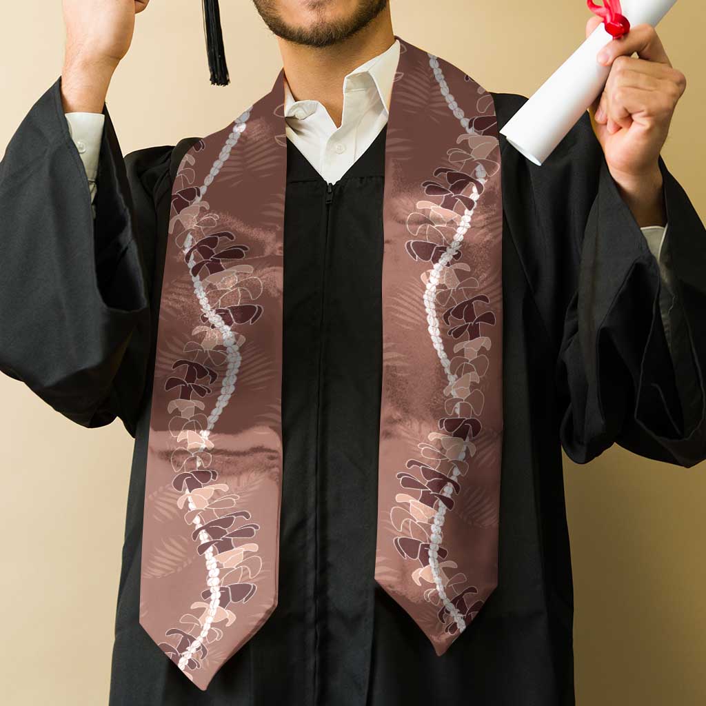 Hawaii Maile Lei Graduation Stole With Brown Monstera Pattern