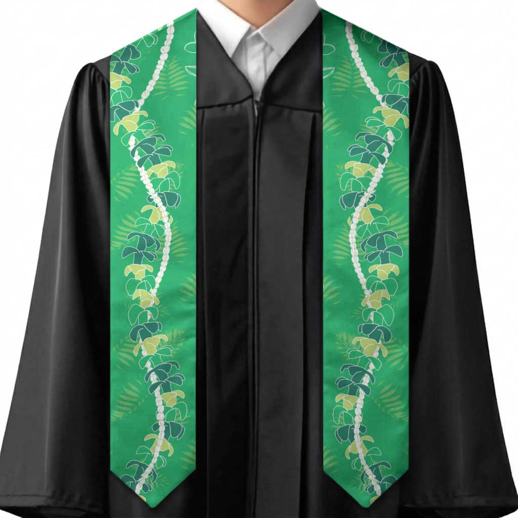 Hawaii Maile Lei Graduation Stole With Green Monstera Pattern