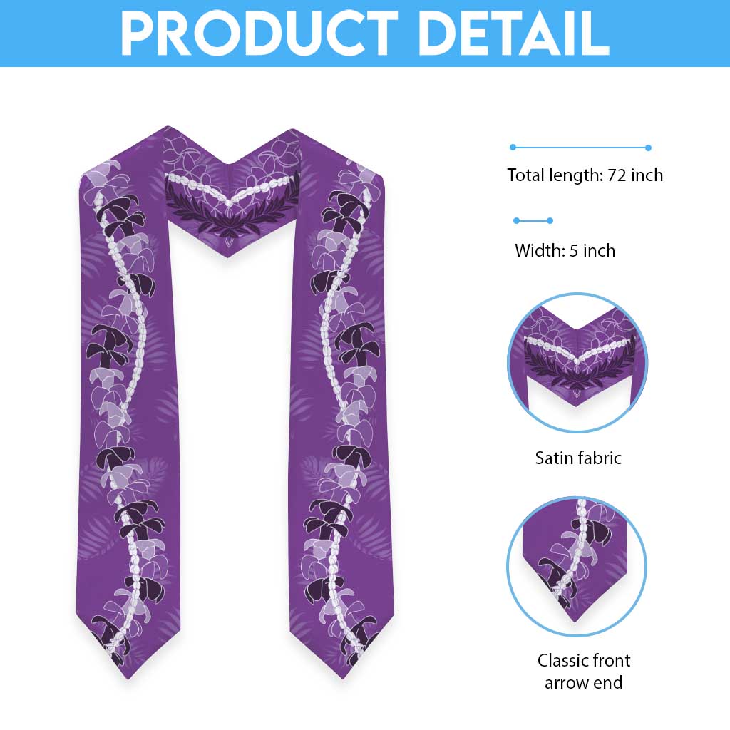 Hawaii Maile Lei Graduation Stole With Violet Monstera Pattern
