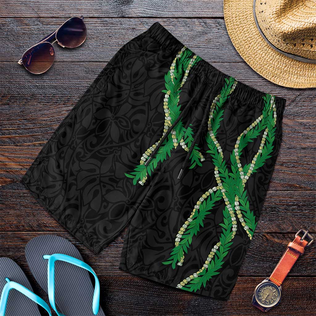 Hawaii Maile Lei Shorts for Men Aloha Black Color LT03 Black - Polynesian Pride