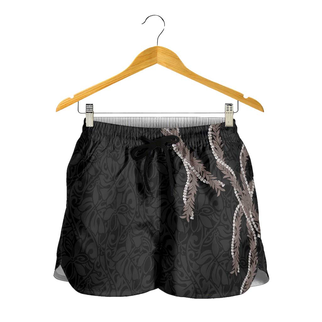 Hawaii Maile Lei Shorts for Women Aloha Grayscale Color