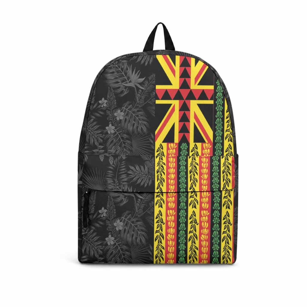 Hawaii Maoli Spirit Backpack Kakau Pattern With Flower Lei LT05 Black - Polynesian Pride