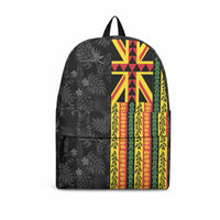 Hawaii Maoli Spirit Backpack Kakau Pattern With Flower Lei LT05 Black - Polynesian Pride
