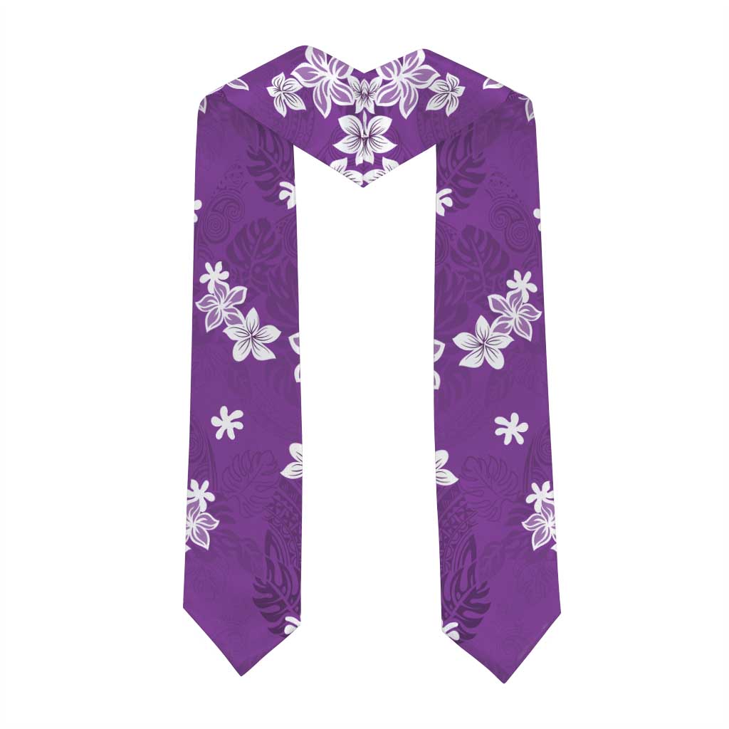 Hawaii Monstera Deliciosa Graduation Stole Purple Plumeria Polynesian Pattern