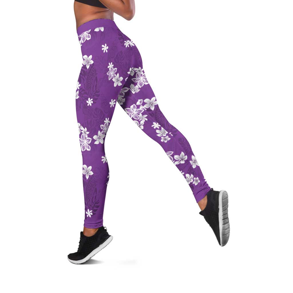 Hawaii Monstera Deliciosa Leggings Purple Plumeria Polynesian Pattern LT05 Purple - Polynesian Pride