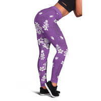 Hawaii Monstera Deliciosa Leggings Purple Plumeria Polynesian Pattern LT05 - Polynesian Pride