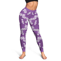 Hawaii Monstera Deliciosa Leggings Purple Plumeria Polynesian Pattern LT05 - Polynesian Pride