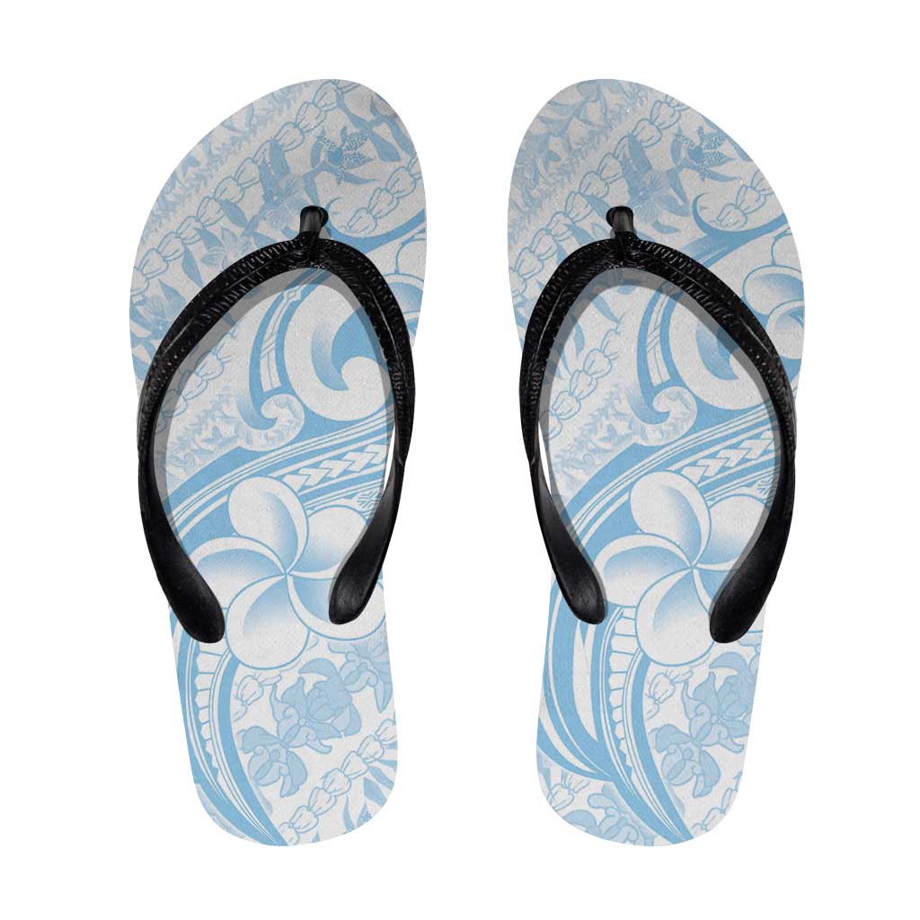 Hawaii Plumeria Lokelani Pikake Lei Flip Flops Uliuli Polynesian Tattoo LT9 Blue - Polynesian Pride