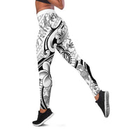 Hawaii Plumeria Lokelani Pikake Lei Leggings Ele'ele Polynesian Tattoo