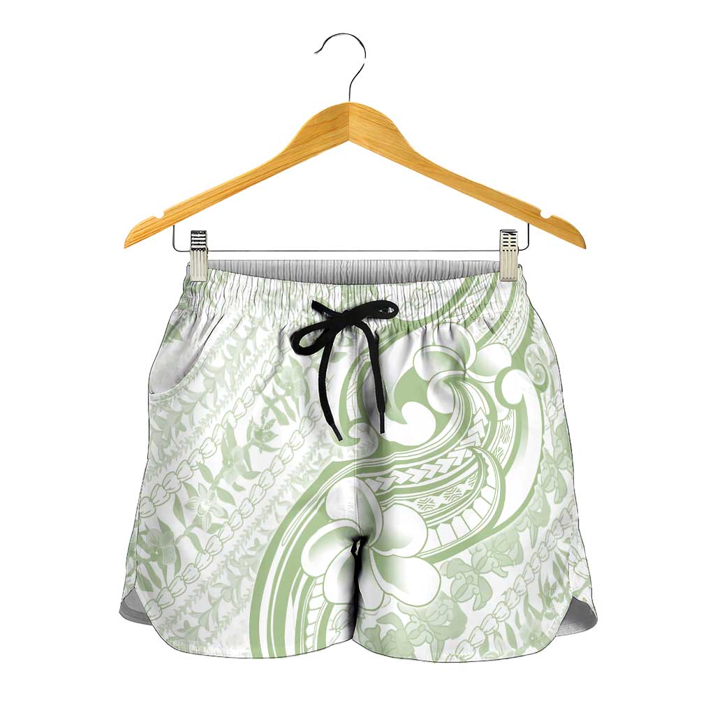 Hawaii Plumeria Lokelani Pikake Lei Shorts for Women Oma'oma'o Polynesian Tattoo LT9 - Polynesian Pride