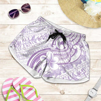 Hawaii Plumeria Lokelani Pikake Lei Shorts for Women Poni Polynesian Tattoo LT9 Purple - Polynesian Pride