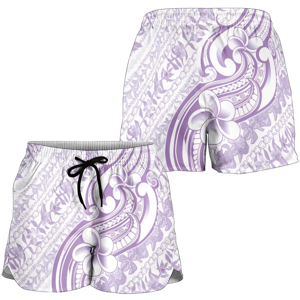 Hawaii Plumeria Lokelani Pikake Lei Shorts for Women Poni Polynesian Tattoo LT9 - Polynesian Pride