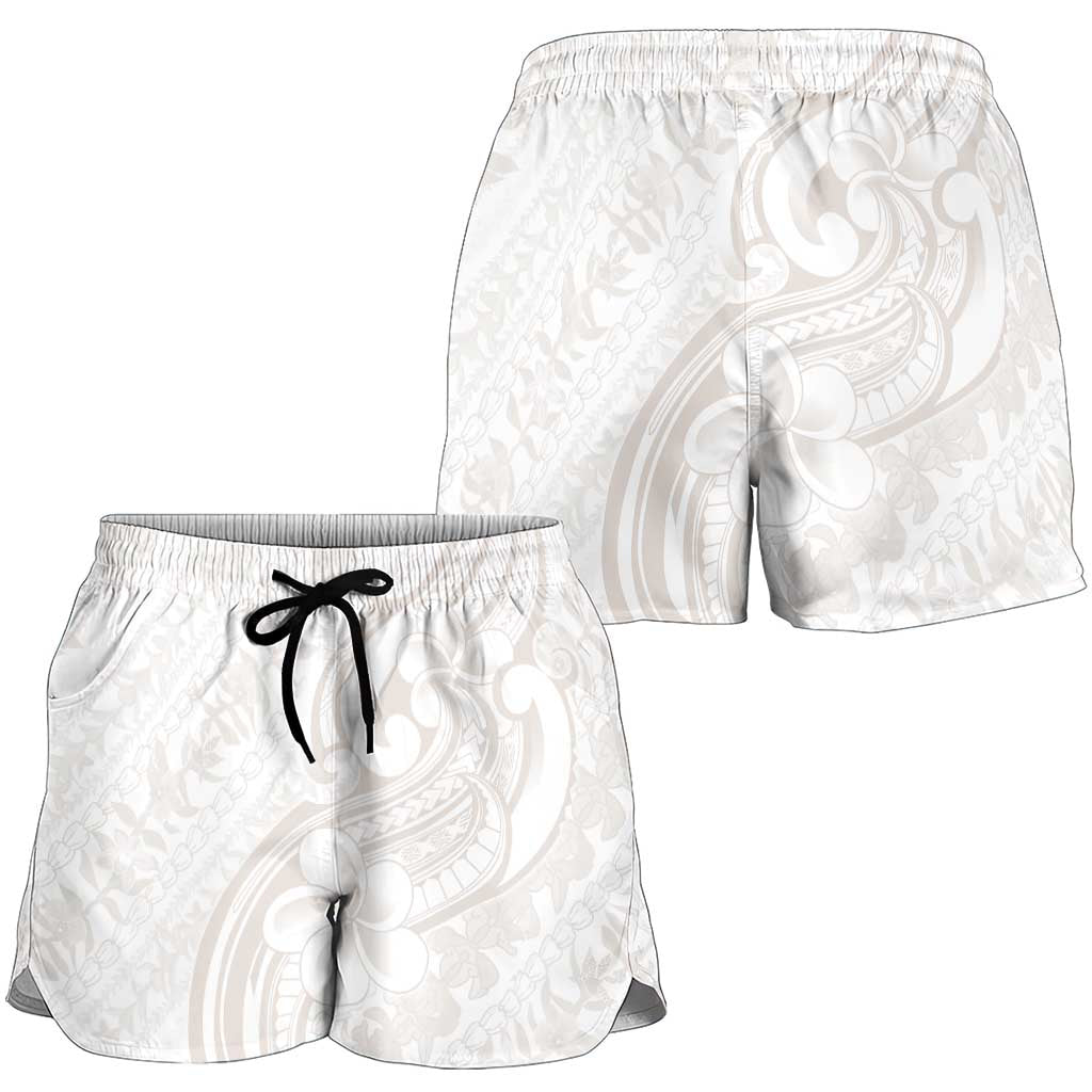 Hawaii Plumeria Lokelani Pikake Lei Shorts for Women Sandy Beige Polynesian Tattoo LT9 - Polynesian Pride