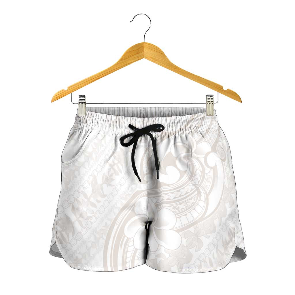 Hawaii Plumeria Lokelani Pikake Lei Shorts for Women Sandy Beige Polynesian Tattoo LT9 - Polynesian Pride