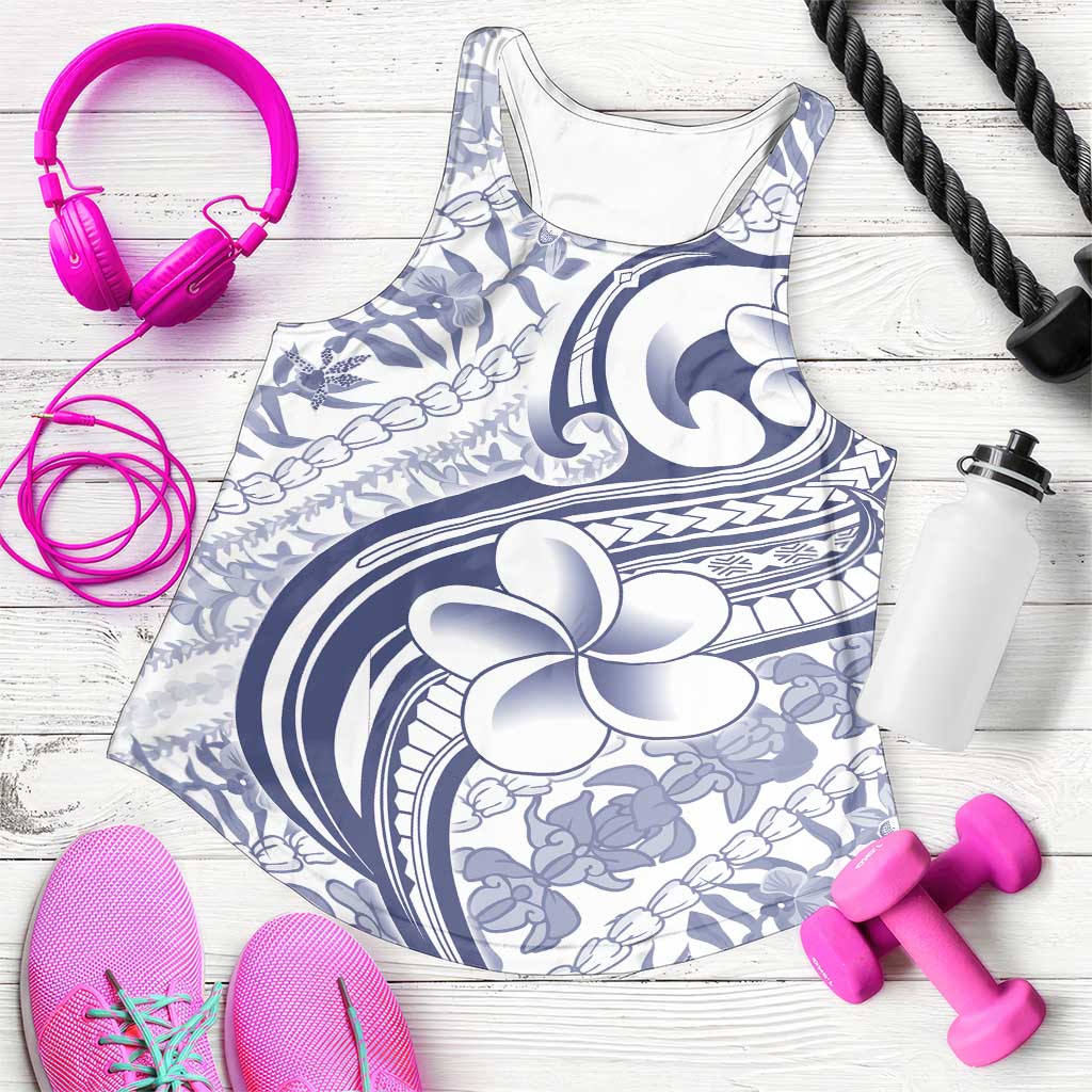 Hawaii Plumeria Lokelani Pikake Lei Women Racerback Tank Navy Blue Polynesian Tattoo LT9 Navy Blue - Polynesian Pride