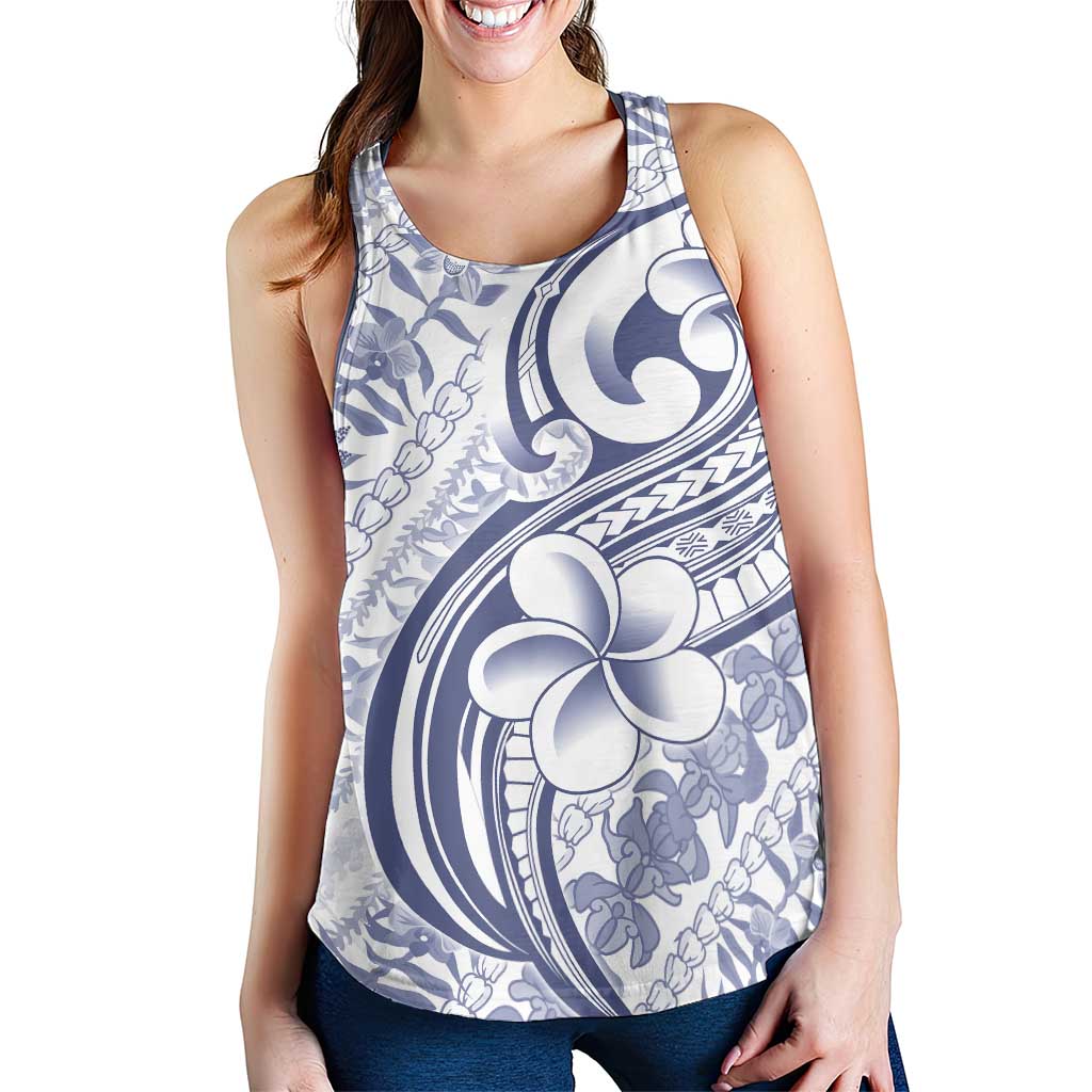 Hawaii Plumeria Lokelani Pikake Lei Women Racerback Tank Navy Blue Polynesian Tattoo LT9 - Polynesian Pride