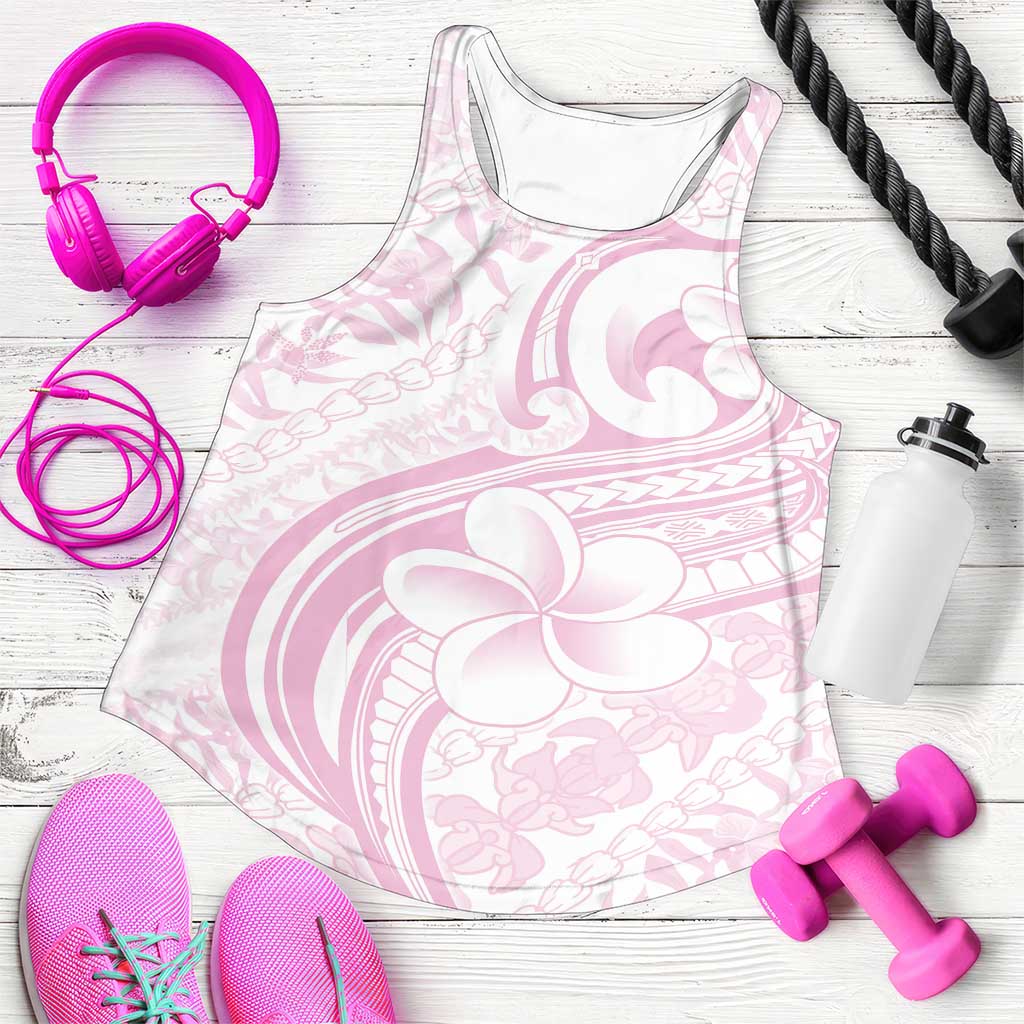 Hawaii Plumeria Lokelani Pikake Lei Women Racerback Tank Poni Mama Polynesian Tattoo LT9 Pink - Polynesian Pride